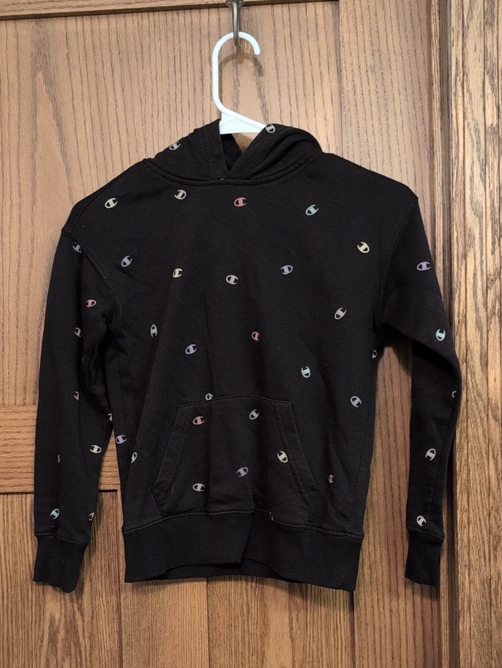 Champion Black Hoodie with Pastel Multicolor 'C' Logos